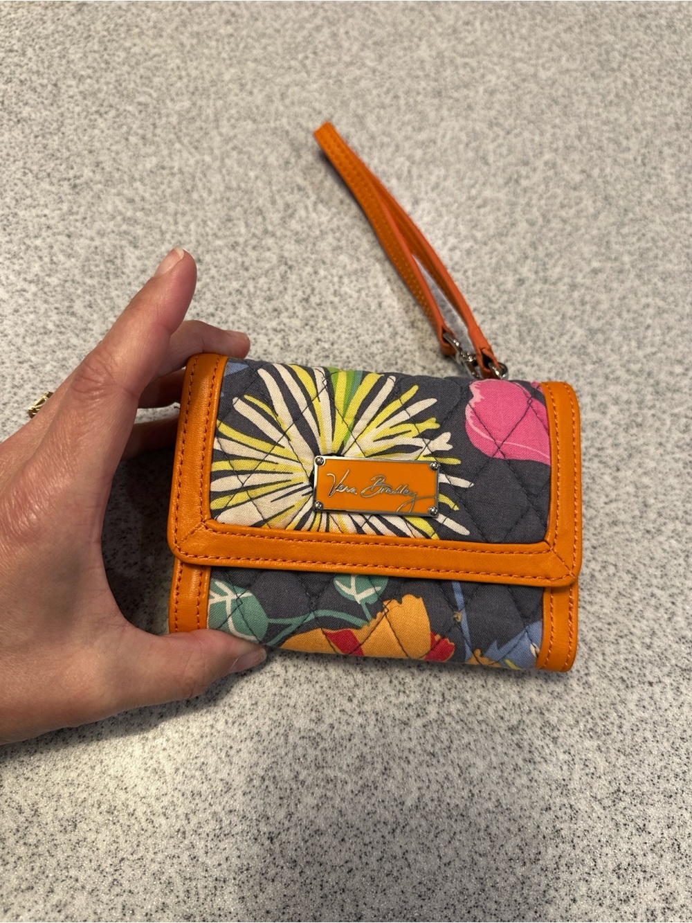 Vera Bradley Floral Quilted Wristlet Wallet with Orange Trim